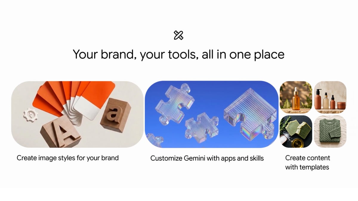 Image from blog.google: Gemini adds a small-business hub with a saved brand style